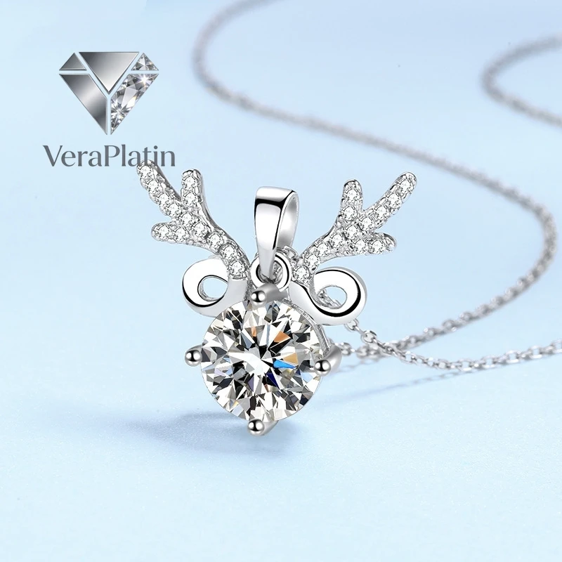 

ВераПлатин Подарок на день рождения для дочери: ожерелье из белого золота 18 карат с муассанитом 0.5 карата для женщин, на День святого Валентина, для жены, PT950