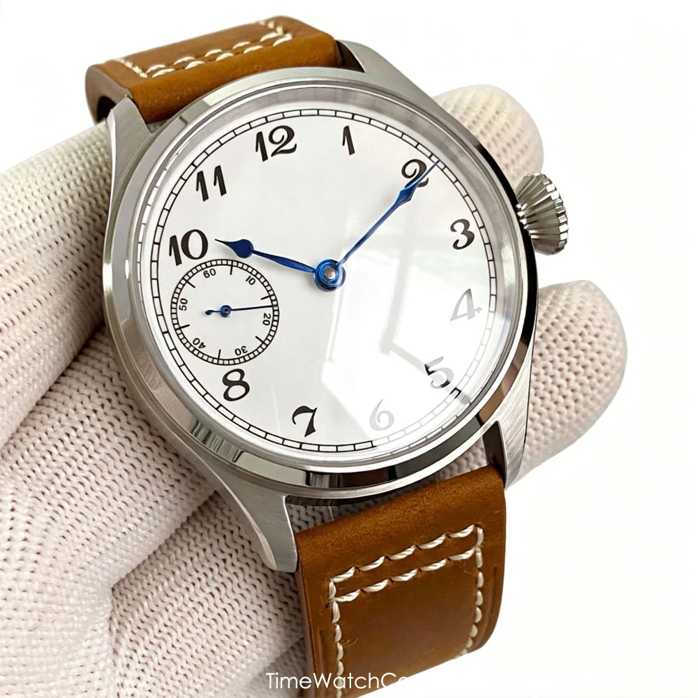 Sterile 42mm Vintage Pilotenuhr Asia 6497 Handaufzug ST3600 Mechanische Uhren für Herren Weißes Zifferblatt Lederarmband Saphirglas