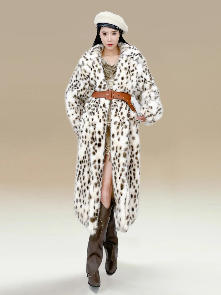 High-Grade Environmental Protection Fur Fox Coat 2023 New Leopard Print Furry Jackets Female Long Thickened Winter Women Clothes