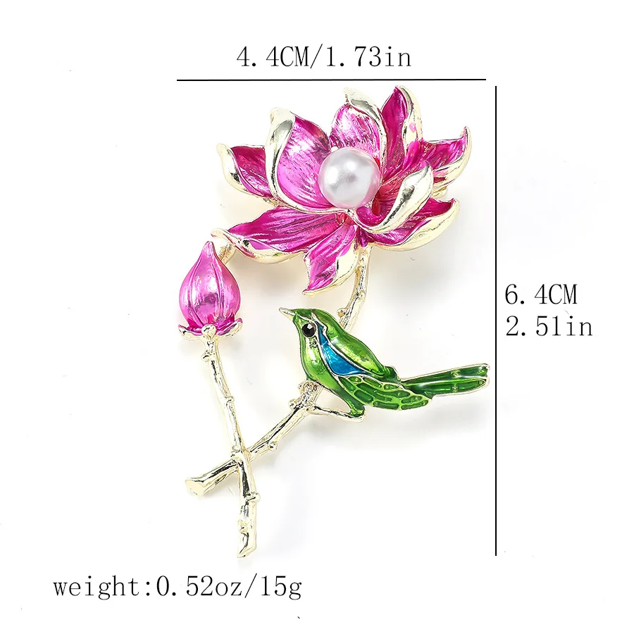 خمر المينا زهرة اللوتس الطيور دبابيس للنساء الرجال اللؤلؤ التلبيب دبابيس بدلة الحفلات مجوهرات الزفاف #6