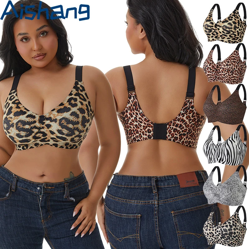 Traceless Lift Sidesmoothing Plus Size Sexy Wire-free Push-up Bra For Women Model Leopard Print Fashion Jelly Glue Underwear