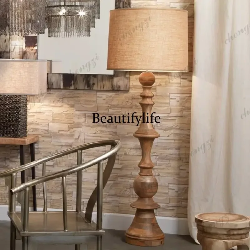 M138 American rural retro solid wood carved floor lamp light luxury Nordic personality creative antique living room