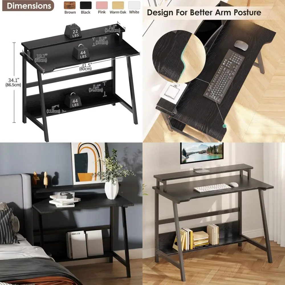 

Компактный домашний офисный стол 31,5 дюйма с местом для хранения вещей для небольших помещений, черный мини-стол для учебы в спальне