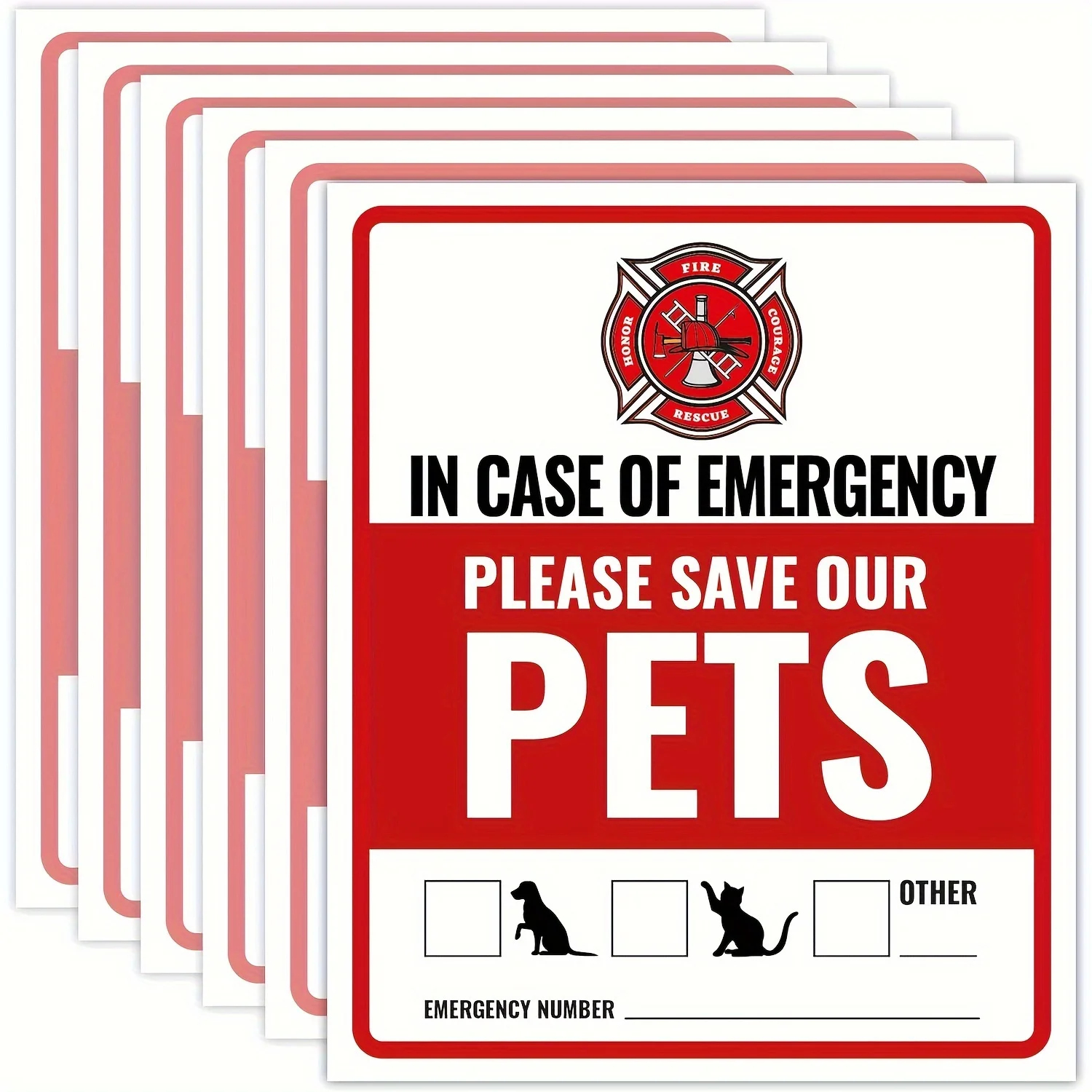 4 Pcs Emergency Pet Alert Stickers 4-Pack, UV & Waterproof, Dogs Safety Rescue Signs for Fire & Emergencies, Easy-to-Apply
