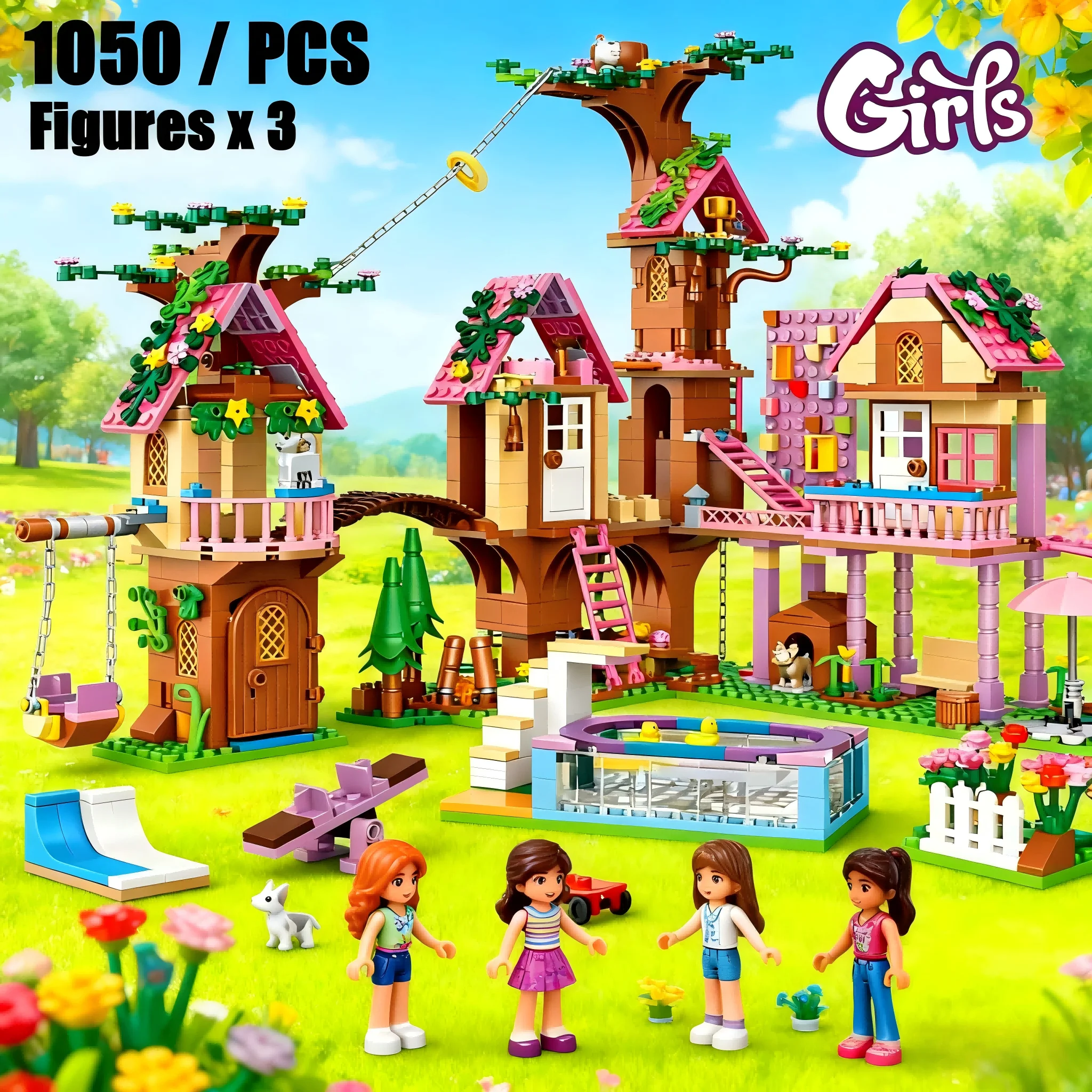 1 cambio 2 blocchi di costruzione della casa della città degli amici, villa al mare per le vacanze estive con scivolo, giocattoli MOC fai da te per regalo di compleanno per ragazze per bambini