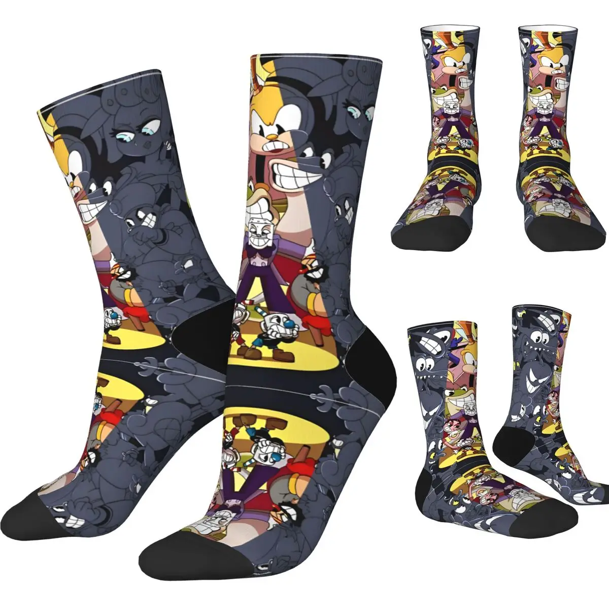 Autumn Winter Crazy Design Men's Women's Cuphead Video Game Art Socks Non-slip Skateboard Socks