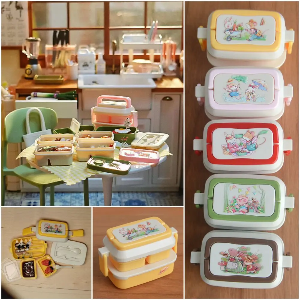 Cute 1/6 1/12 Scale Doll Picnic Box Multicolor Plastic Doll Accessories Cartoon Pattern Dollhouse Lunch Box Dollhouse