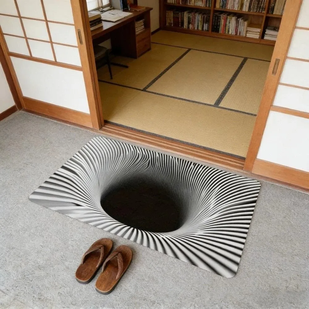 3D Flat Optical Illusion Doormat Non-slip Water-absorbing Bathroom Carpet Abrasion-resistant Durable Bedroom Door Rug Home