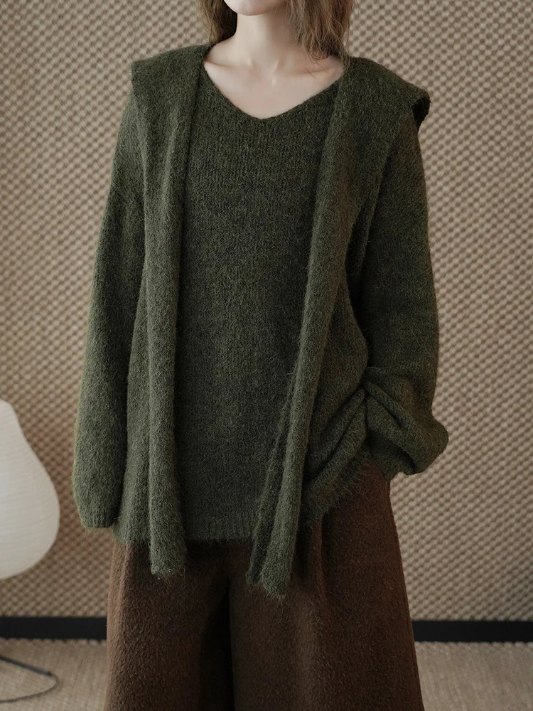 FANAN 2025 شتاء جديد سميك دافئ الحياكة البلوز سترة للنساء شال تصميم بلوزات فضفاضة مكتب ملابس للسيدات الموضة #3