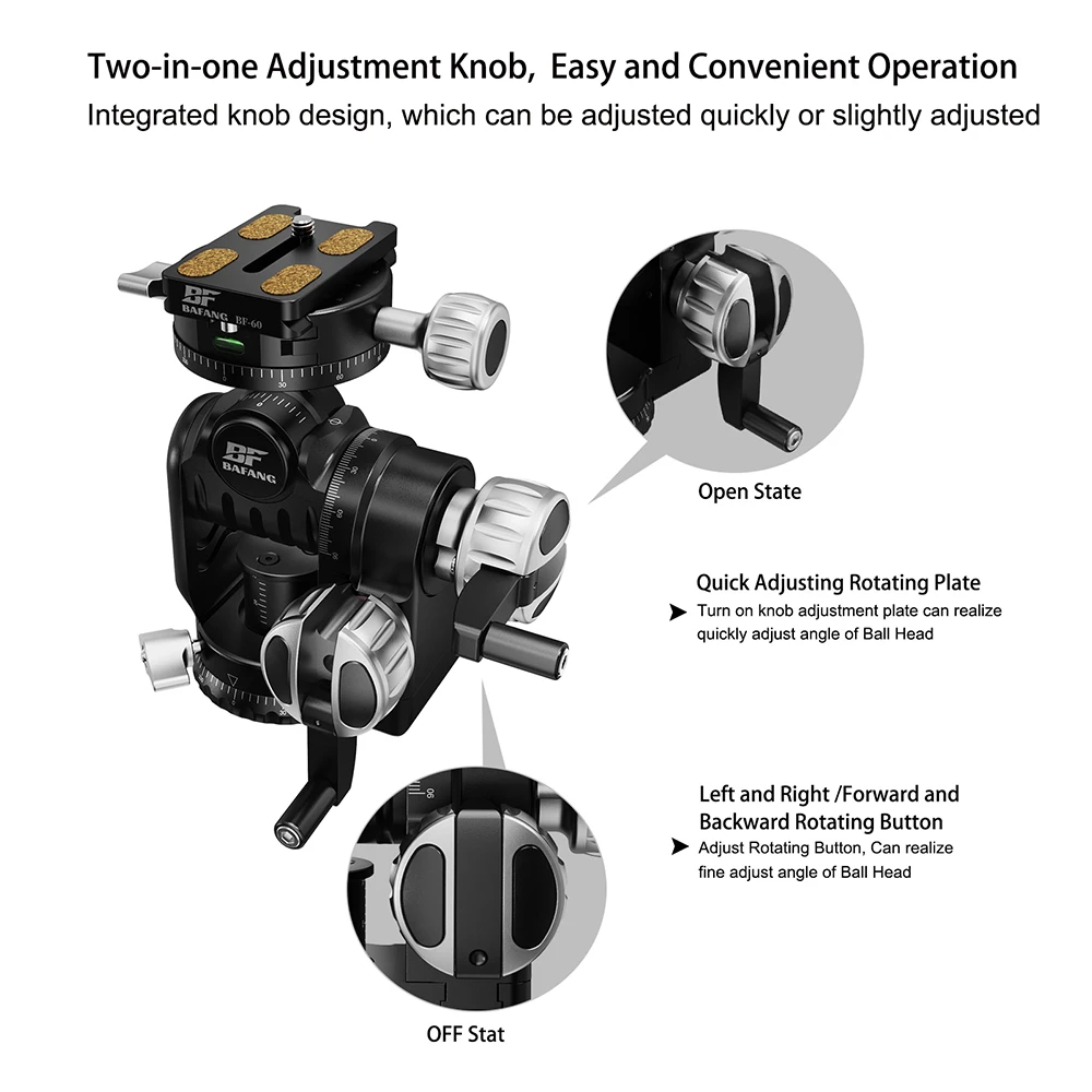 BAFANG New Design Tripod Ball Head Panoramic CNC Metal Camera Tripod Geared Head for Tripod,Monopod,DSLR,Camcorder