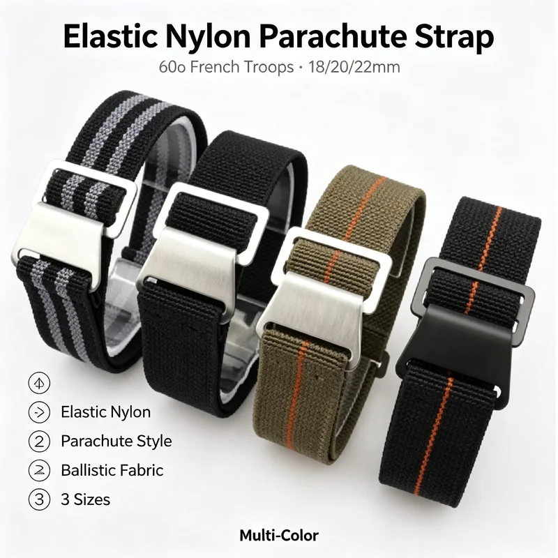 18mm 20mm 22mm Premium Elastic Nylon Strap 60s French Troops Parachute Bag Ballistic Fabric Universal Men Replacement Watch Band