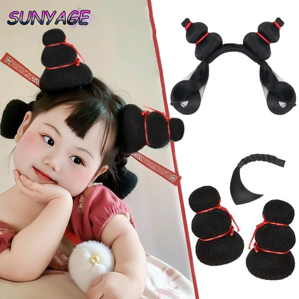 

SUNYAGE Anime Shiji Niangniang Cosplay Prop Cute Gourd Wig Chinese Style Hair Accessories Hanfu Hair Cosplay Bun Wig Headwear