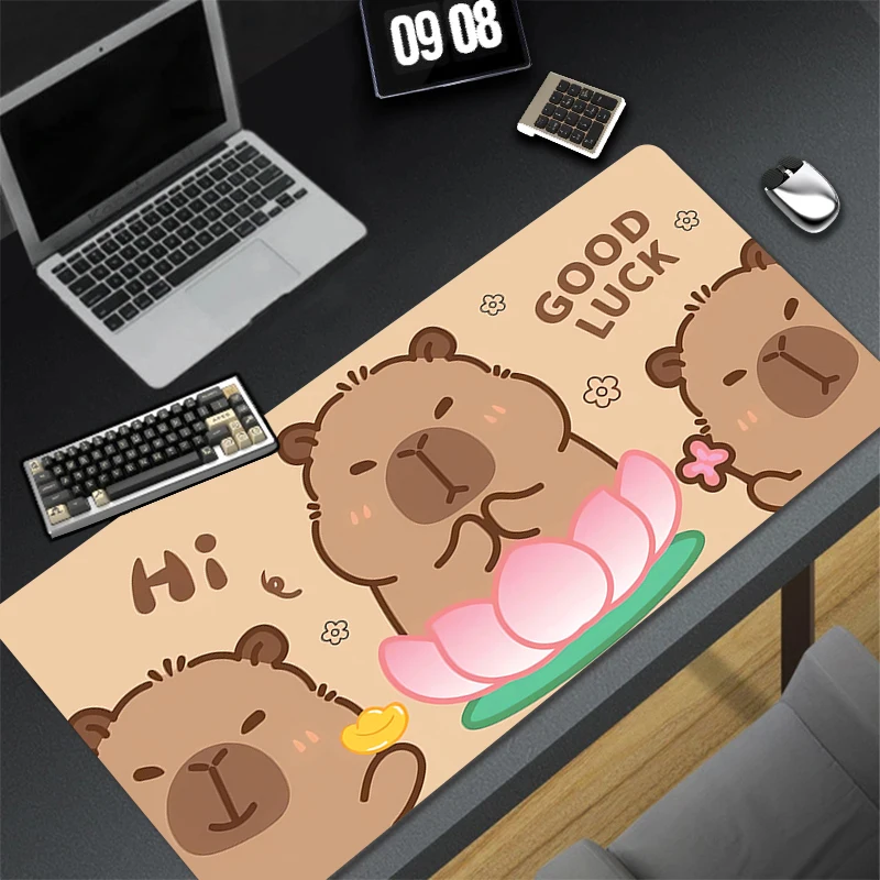 Mouse Pad PC Gamer Cabinet Keyboard Rug Laptop Kawaii Cartoon Capybara Gaming Desk Mat XXL Anime Flowers Mousepad For Girl Gift