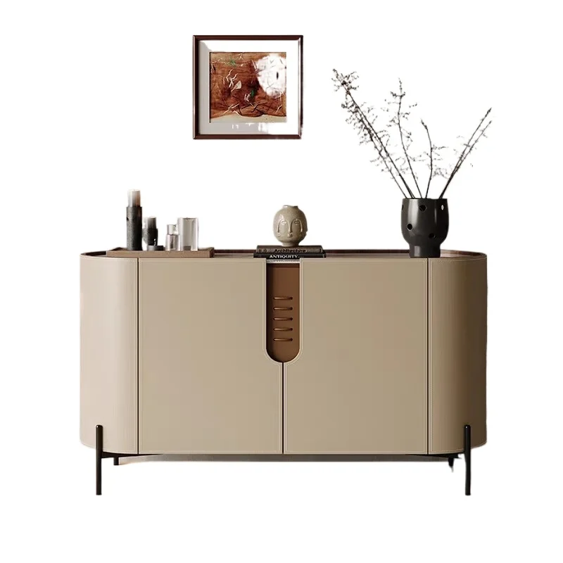 

Italian minimalist entrance cabinet saddle leather dining side cabinet living room large capacity storage cabinet rock slab