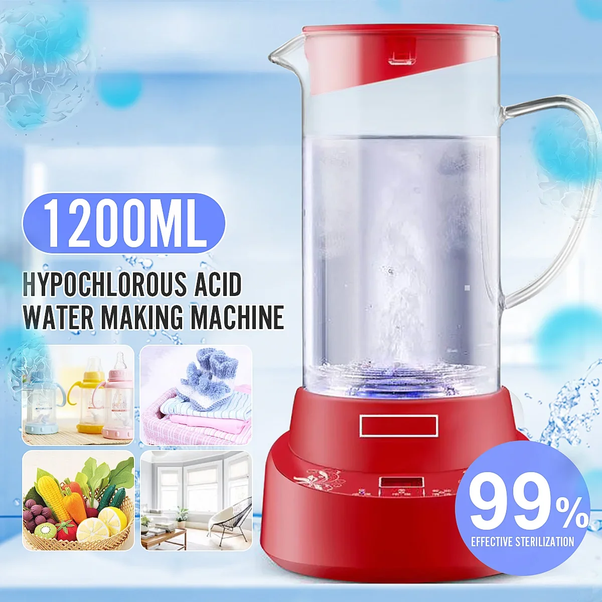 

1.2L 30W Household Hypochlorous Acid Water Making Machine Disinfection Sterilizing Water Maker Bottles