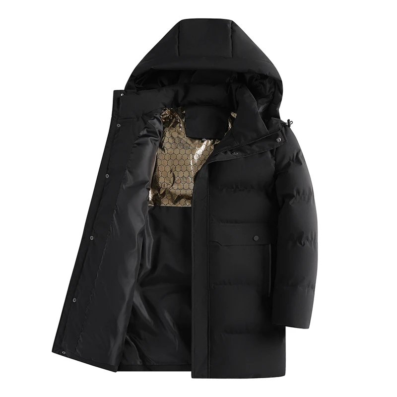 

Men Parkas Hooded Long Coat Fleece Outwear Windproof Coat Winter Warm Thick Zipper Overcoat Men's Long Plush Thickened Parkas
