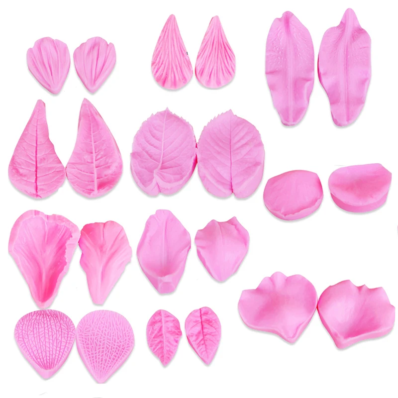 22PCS Silicone Petal Leaf Mold Flowers Fondant Mold Chocolate Gum Paste Mold Fondant Cake Broder Decorating Tool