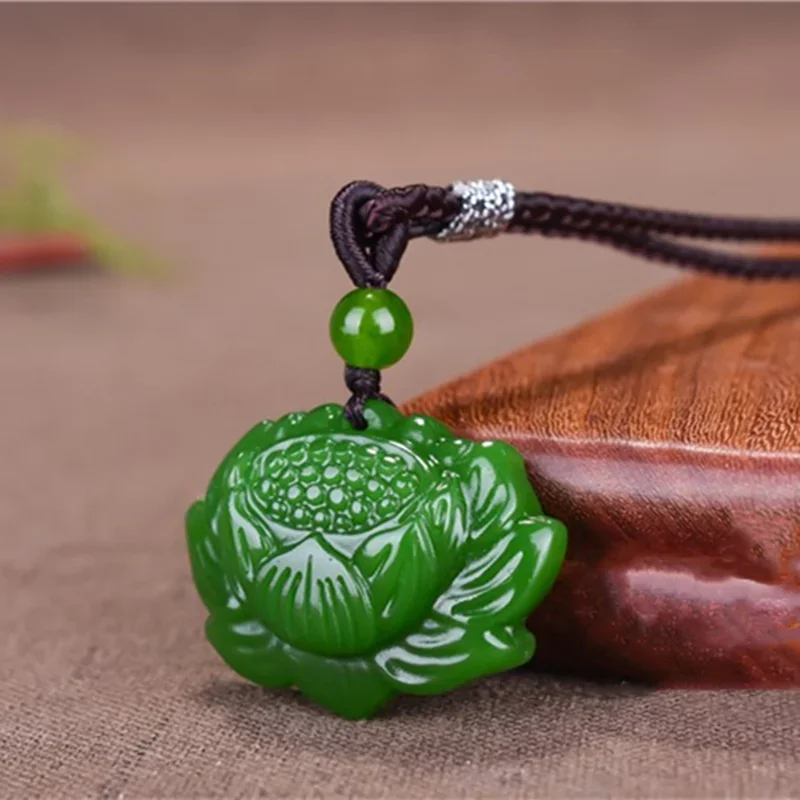 

Natural Green Hand-carved Lotus Jade Pendant Fashion Boutique Jewelry Men and Women Lotus Necklace Gift Accessories