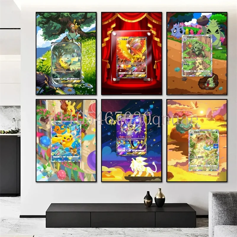 

Pokemon Classic Anime Peripherals Card Posters Picture Art Water Colours Canvas Painting for Kids Bedroom Wall Decorate Gifts