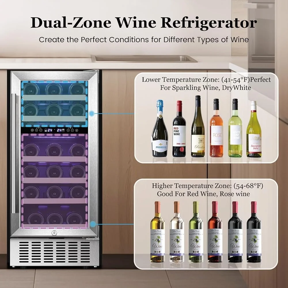 28 زجاجة النبيذ الثلاجة قائما بذاته المدمج في نطاق درجة حرارة المبرد 41F-68F باب زجاجي التهوية الأمامية التحكم الرقمي