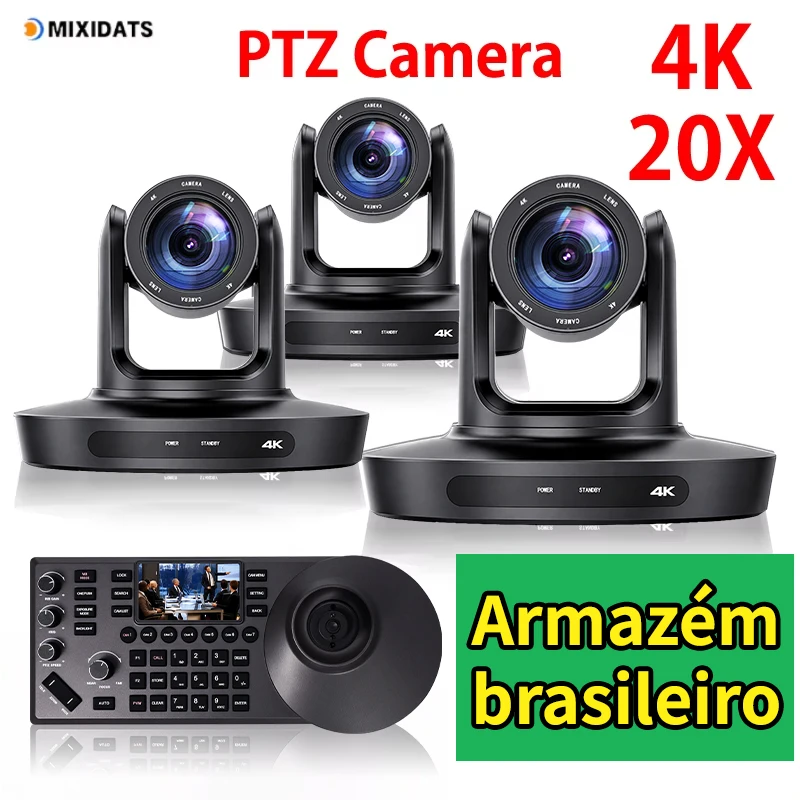 Kit de Câmera PTZ 4K no Brasil com Teclado SDI HDMI POE USB Usado para Igrejas e Reuniões de Negócios, Câmera de Videoconferência PTZ com Zoom de 20x