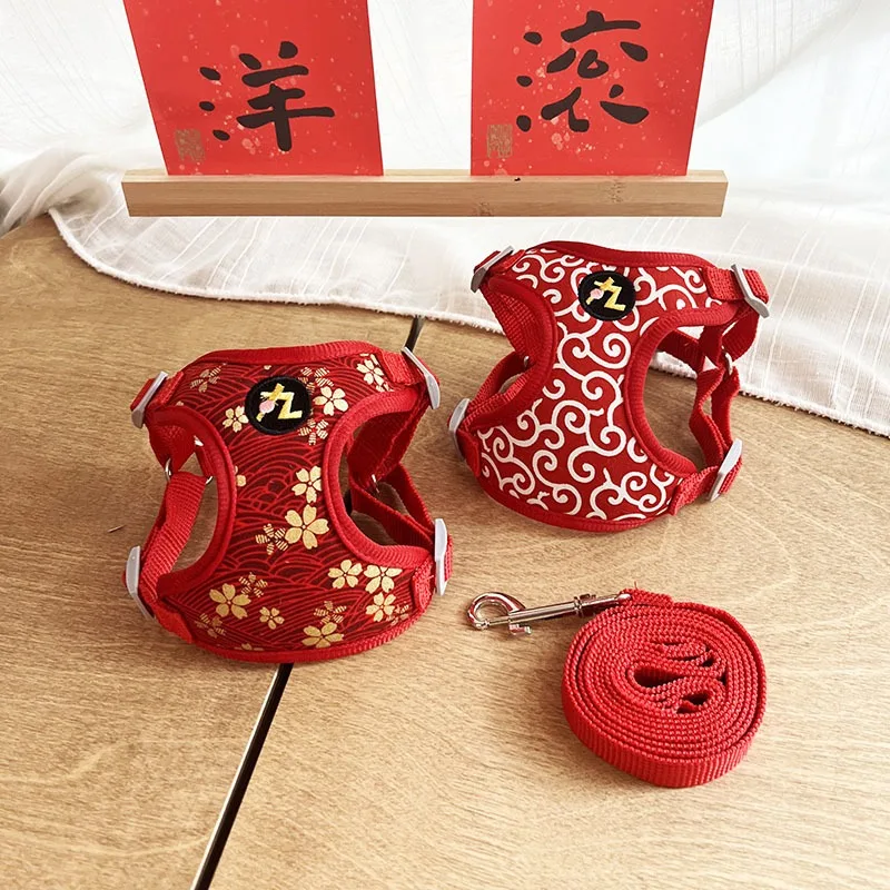 

Japanese Wind Tang Grass Pattern Cherry Blossom Dog Cat Corgi Shiba Dog Chest Back Pull Chest Vest Chest Strap Small Dogs Leash