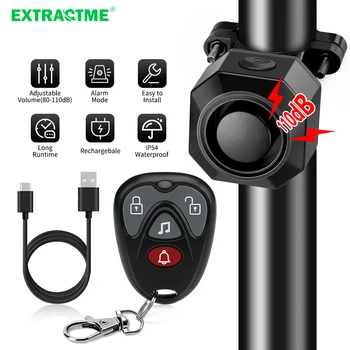 Extractme bicicleta motocicleta alarme sem fio à prova dwireless água vibração alarme de carregamento usb controle remoto alarme proteção segurança
