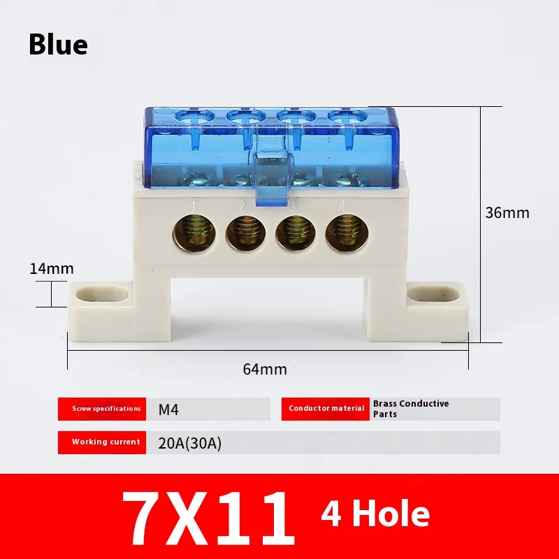 Kabellose Klemmenleiste 3/4/5/6/7/10-Loch Verteilerdose Klemmenblock Staubdichte Erdungskupferschiene Brückentyp Busbar mit Abdeckung