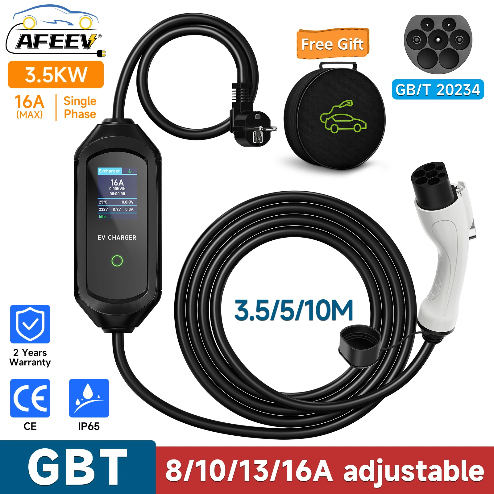 AFEEV 3.5KW 16A Portable EV Charger GBT 20234 Electric Car Battery Charger EVSE Fast Charging Station Wallbox for Chinese Car