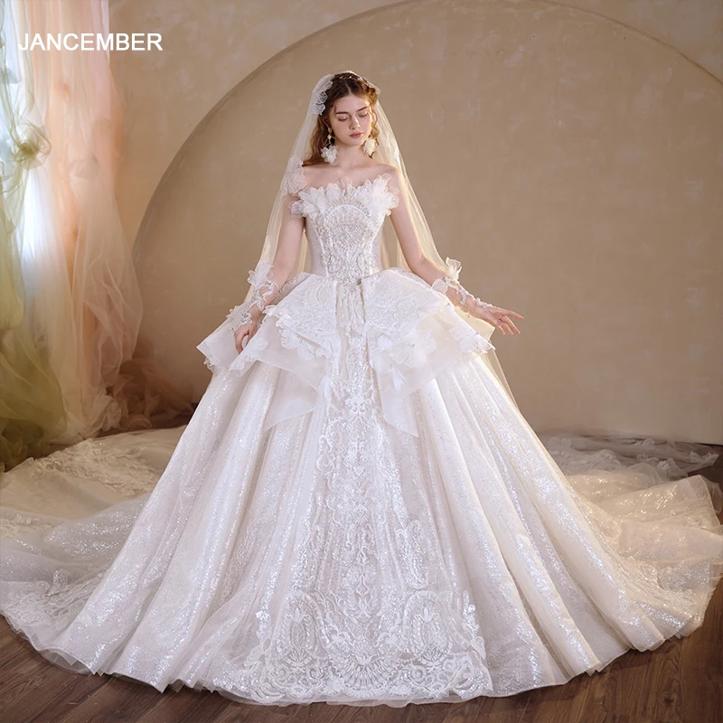 Jancember Surprise Price First-rate Wedding Dresses Ball Gown Embroidery Strapless Backless Lace Up Lace Robe De Mariée LSMX041