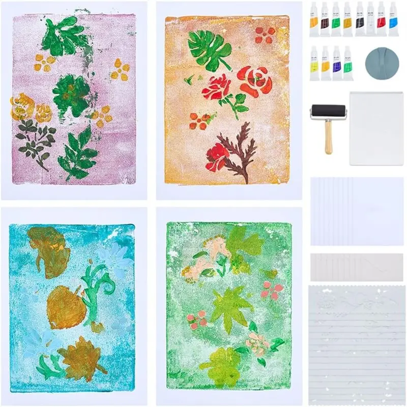 

【COMELY】Complete DIY Printmaking Kit- Gel Printing Plate Set Of 10, Includes 8" X 10" Plates, A5 Paper& Paints For Art For Begin