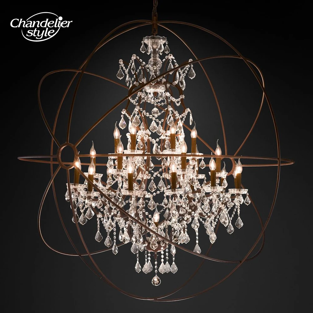 

Modern Crystal Chandeliers Clear Candle Foucault's Orb Chandelier Bedroom Dining Room Living Room LED Hanging Lights