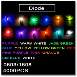 JASNPROSMA 0603 1608 SMD LED 4000 PZ Rosso Arancione Giallo Verde Giada verde ghiaccio Blu Bianco Bianco caldo Rosa Viola colori chiari 1.2*0