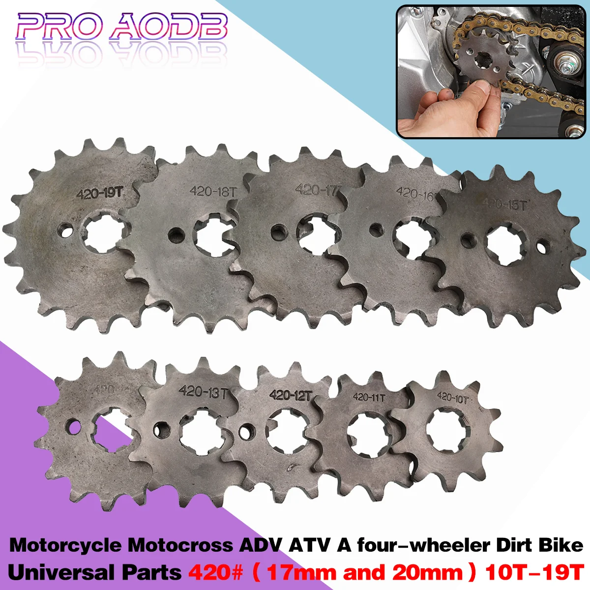 420# 17mm 20mm 10T 11T 12T 13T 14T 15T 16T 17T 18T 19T Teeth Front Engine Chain Sprocket With Retainer Plate Locker