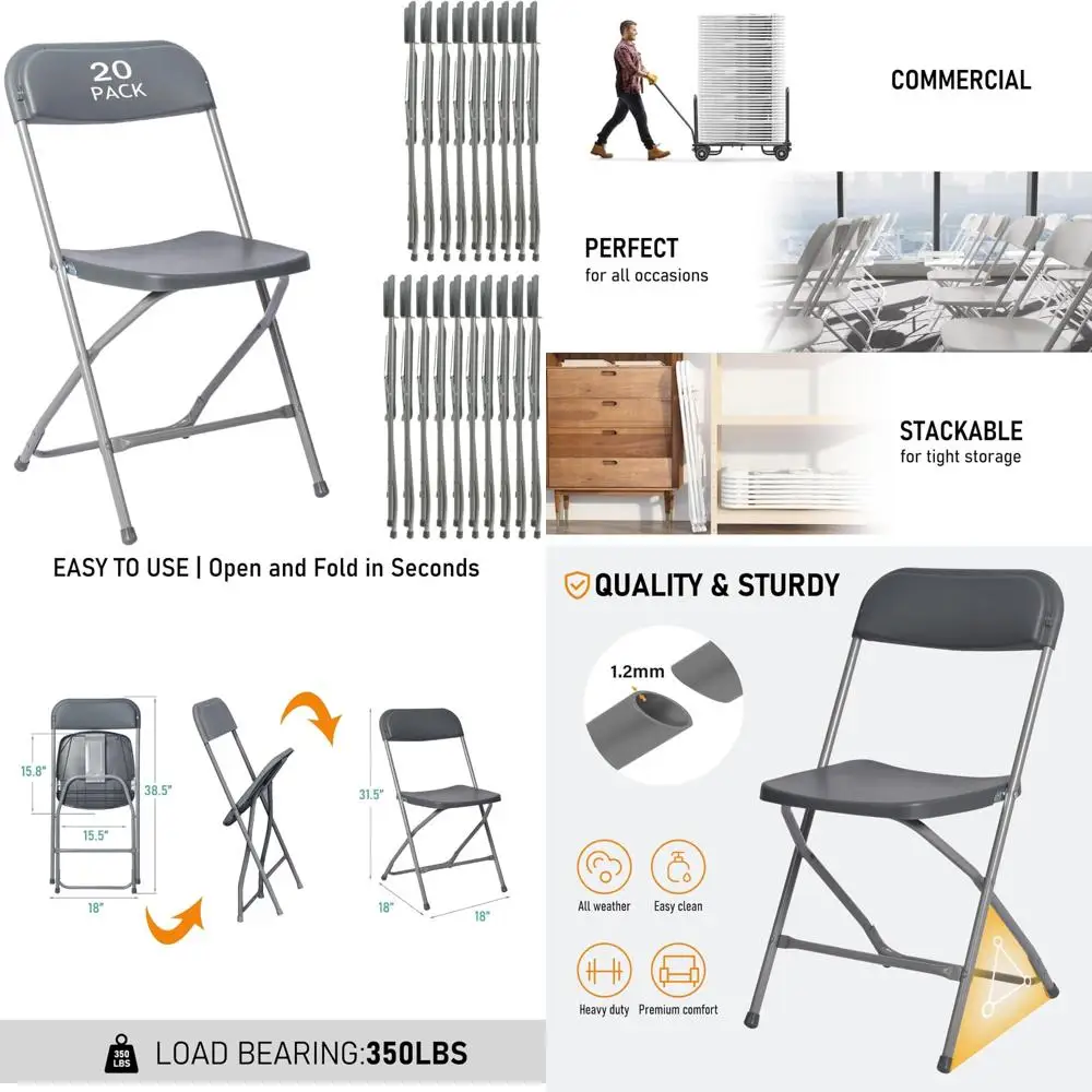 Portable Stackable Folding Chairs for Indoor and Outdoor Use - Steel Frame, 350lb Capacity, Ideal for Events and Commercial Sett
