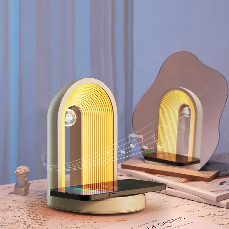 Multi-functional LED Wireless Charging Bluetooth Speaker Bedroom Creative Night Light 15W Fast Wireless Charging  Table Lamp