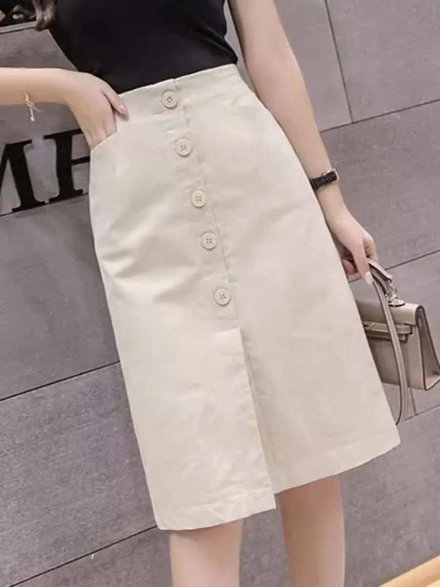 ارتفاع الخصر ميدي ألف خط تنورة Faionable الربيع الصيف العمر الدفاع خطوة واحدة تنورة عارضة الصحة الدائري الملحقات