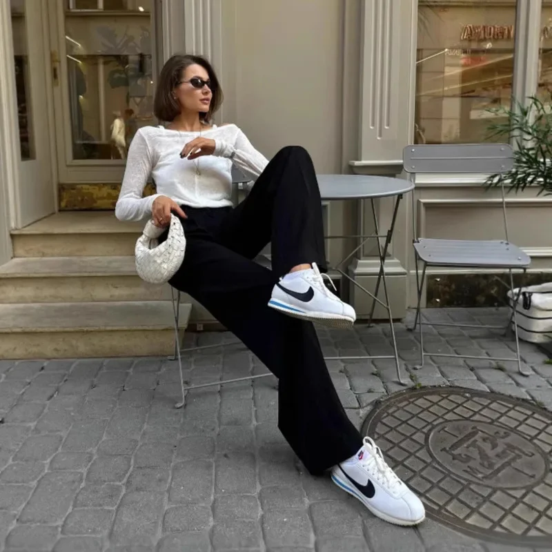Off-Shoulder White Long-Sleeve T-Shirt Vest 2 Piece Set Spring Summer Comfortable Slim-Fit Semi-Sheer T-Shirt Fashion Women Top