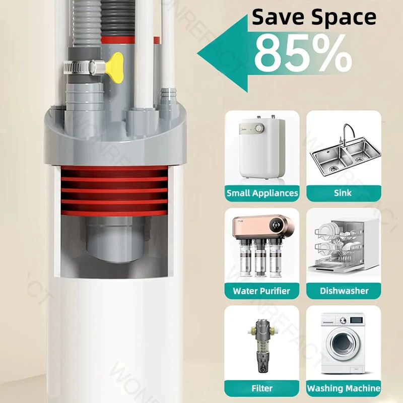 Kitchen Pipe Drainpipe Connector Five-in-One Dishwasher Sink Sewer Odor-Proof Insec Joint Water Purifier Front Filter Connector