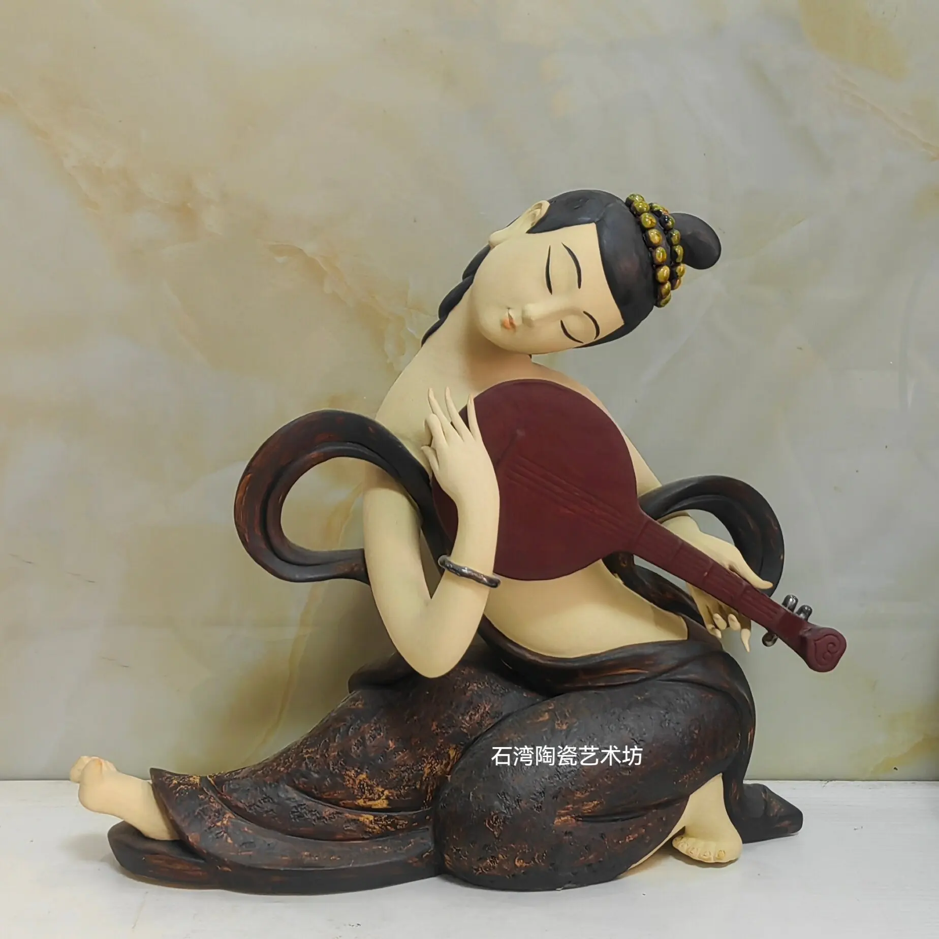 Ceramic pipa lady new chinoiserie handmade ornaments home store wine cabinet artwork shiwan doll ornaments