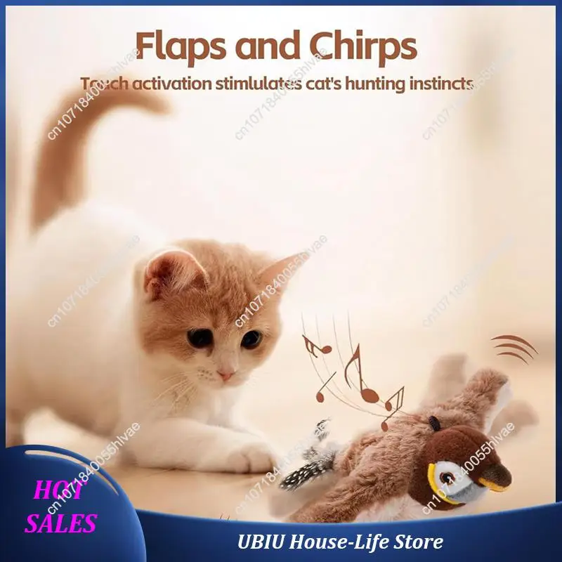 2X Interactive Chirping Bird Cat Toy Flapping Wings, Simulated Electric Flying Bird Cat Toy, Flappy Chase Cat Toy Bird-Best Sell