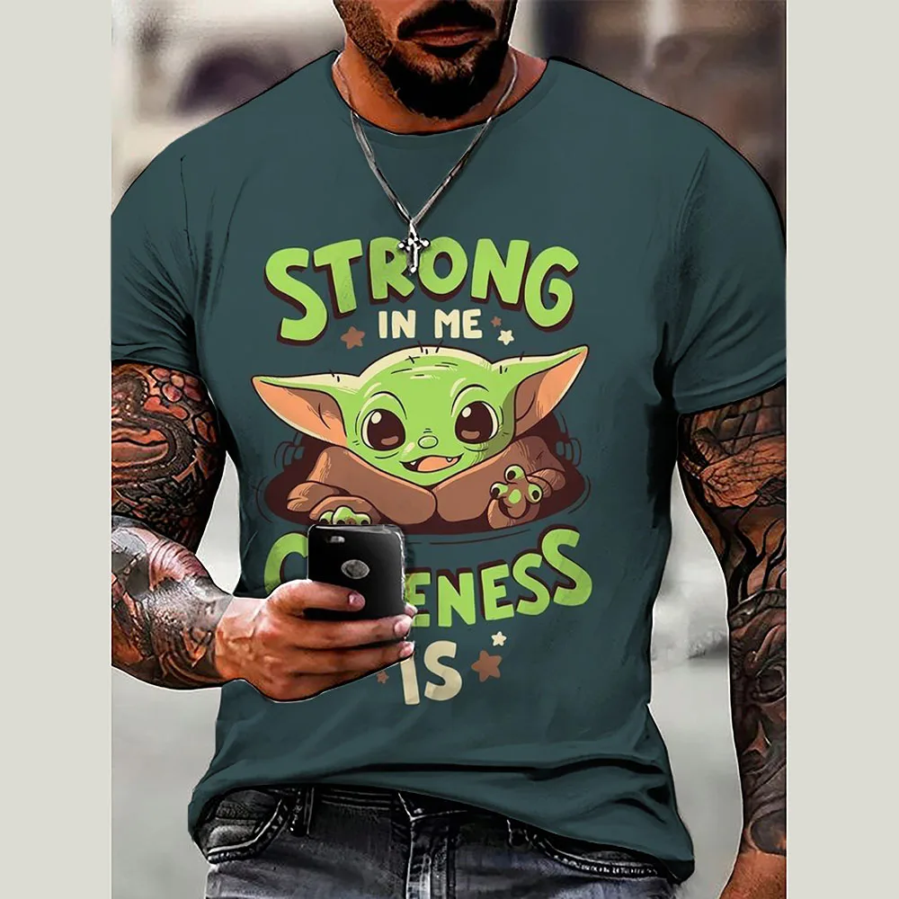 Summer T Shirt Marvel Yoda Baby PrintShort Sleeve Streetwear Oversized Tops Casual Outfits Fashion Black and White Men\'s Tee