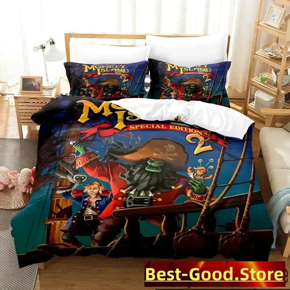 Zestaw pościeli z nadrukiem 3D Monkey Island Lechuck Chłopcy Dziewczęta Twin Queen King Size Poszwa na kołdrę Poszewka na poduszkę Łóżko chłopcy Dorośli