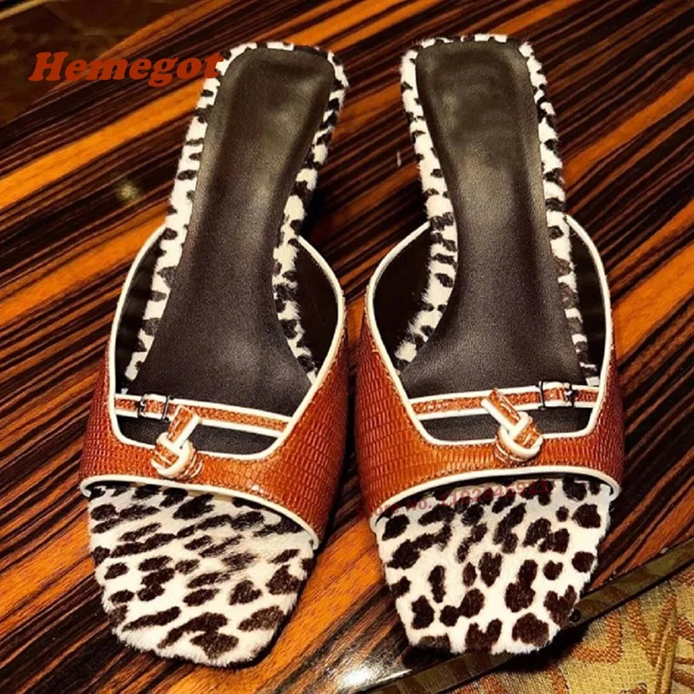 

Leopard Fur Stiletto Slippers Square Toe Cut Out Bows Kitten Heels Women's Slippers 2024 Newest Summer Party Shoes Outside Sexy