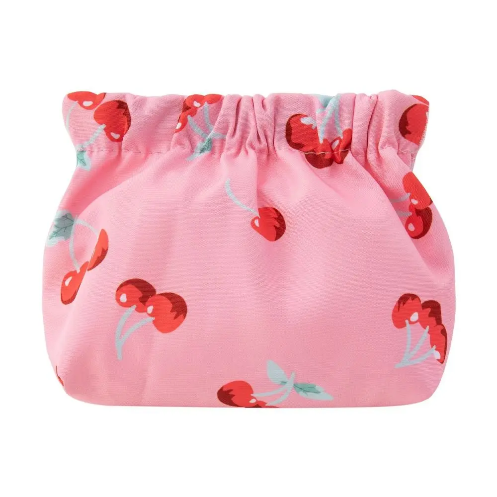 

Small Item Bag Flower Cosmetic Bag Cherry Cute Pattern Printing Coin Purse Peach Self-closing Storage Bag Travel