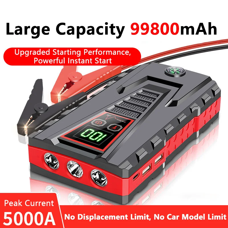 

Портативное пусковое устройство для автомобиля 99800 мАч, 1200А, внешний аккумулятор, бустер для автомобильного аккумулятора 12В, для бензиновых двигателей до 6.0 л и дизельных до 4.0 л