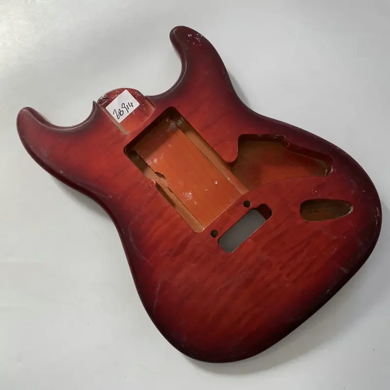 EB914 Red Flamed Maple with Solid Wood 2 Pivots Bridges Unfinished Electric Guitar Body Custom Pickups DIY Replace Guitar Parts