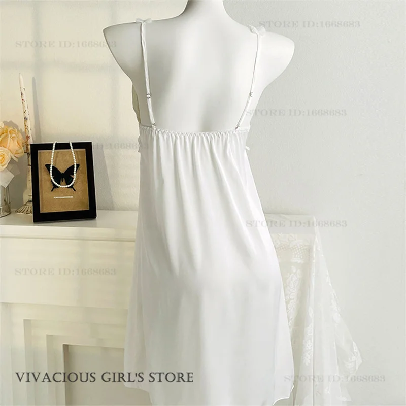 Spring Summer New Sleepwear Homewear Silky Satin Loungewear Hollow Out Lace Lingerie Nightdress Sexy Nighty&Robe Set Nightgown