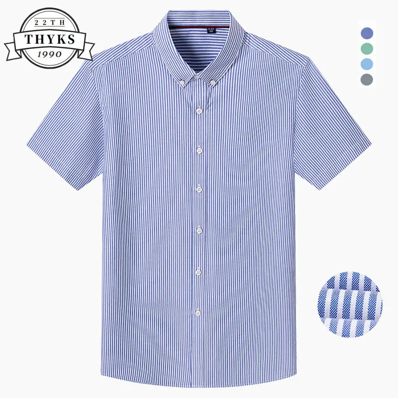 

100%Cotton Men Shirt High Quality Luxury Breathable Stripe Smooth Shirts Fashion Business Social Normal Short Sleeve Male Clothe