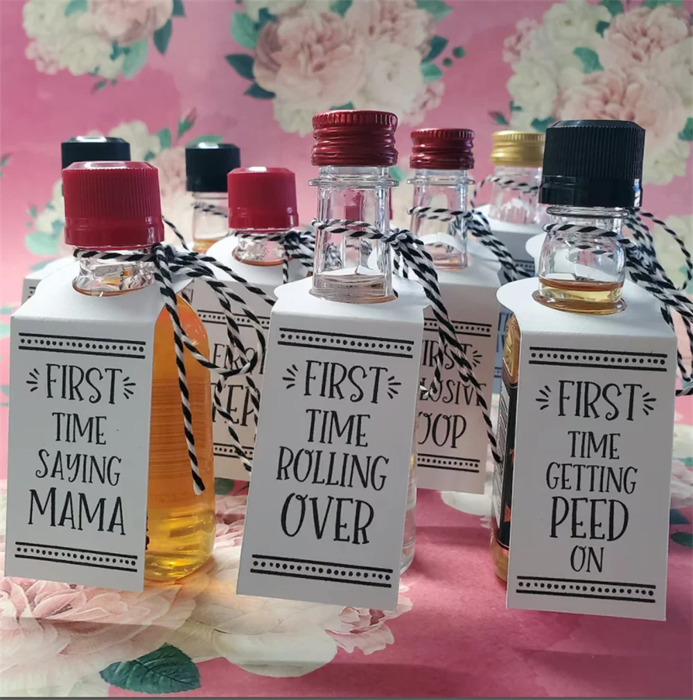 50pcs Baby's Firsts, New Mom Gift, New Dad Gift, Baby Shower Gift, Baby Milestones, Add Tags to Shot Bottles